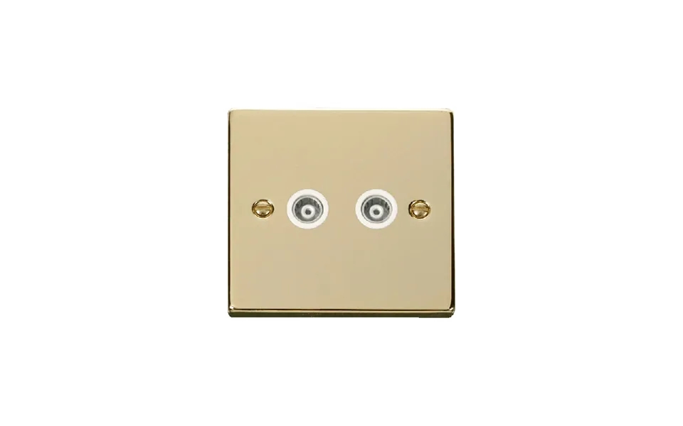 Click Deco Twin Isolated Coaxial Socket Outlet Polished Brass Insert White