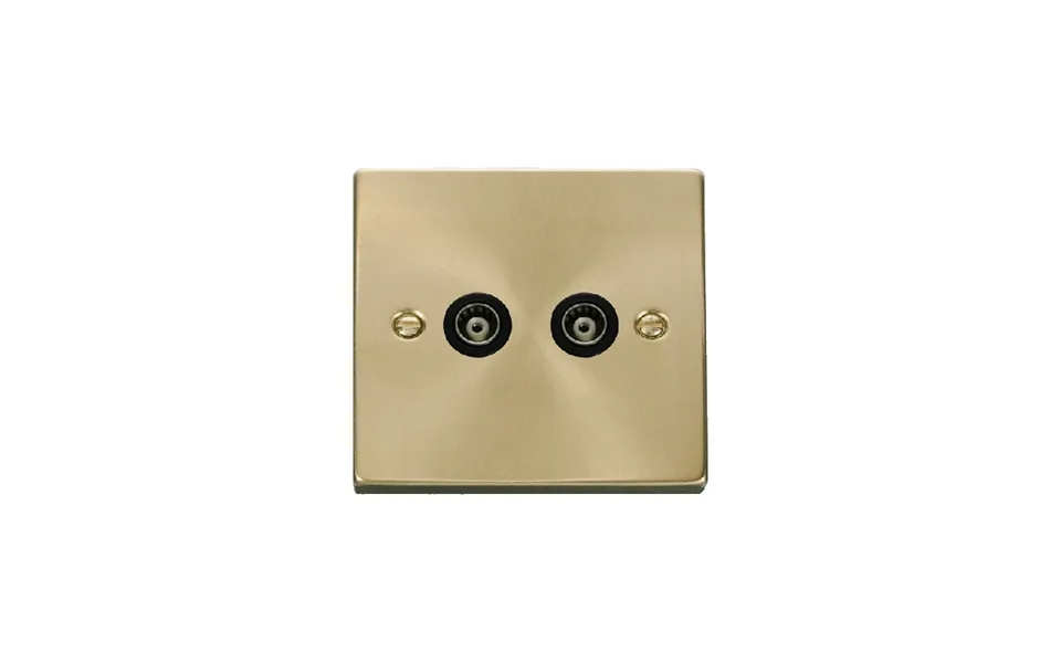 Click Deco Twin Isolated Coaxial Socket Outlet Satin Brass Insert Black
