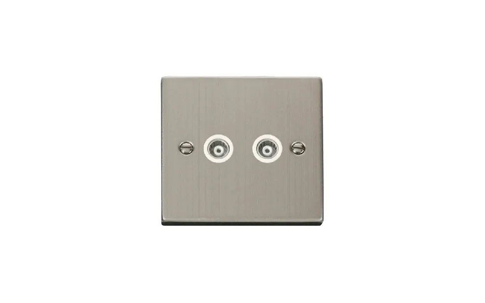 Click Deco Twin Isolated Coaxial Socket Outlet Stainless Steel Insert White