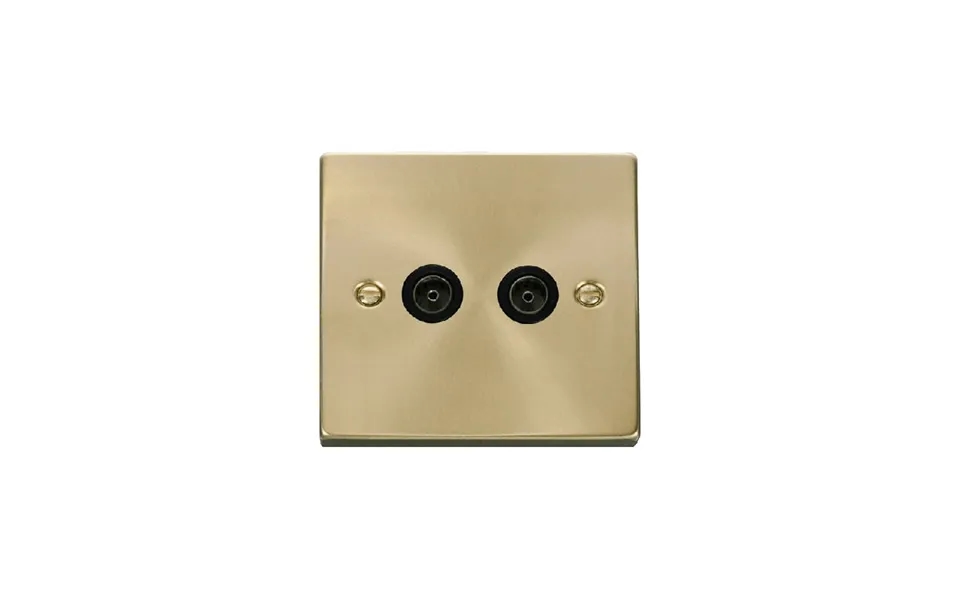 Click Deco Twin Non-isolated Coaxial Socket Outlet Satin Brass Insert Black
