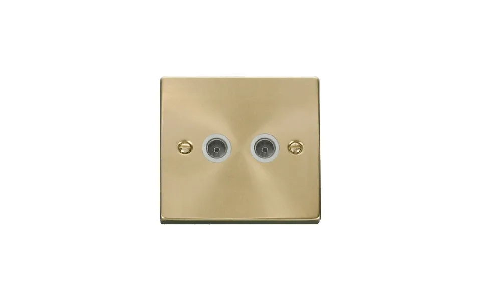 Click Deco Twin Non-isolated Coaxial Socket Outlet Satin Brass Insert White