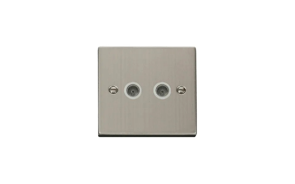 Click Deco Twin Non-isolated Coaxial Socket Outlet Stainless Steel Insert White