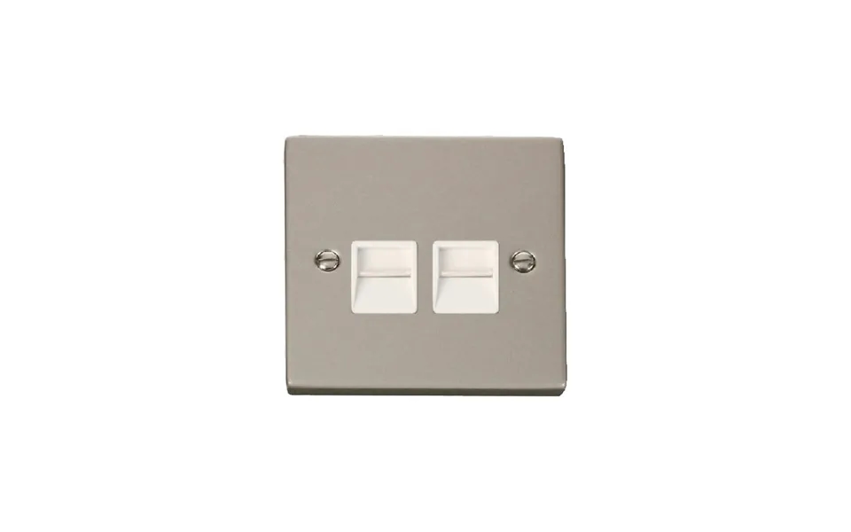 Click Deco Twin Telephone Socket Outlet Master Pearl Nickel Insert White