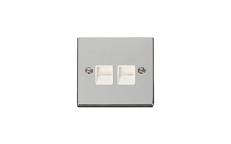 Click Deco Twin Telephone Socket Outlet Master Polished Chrome Insert White