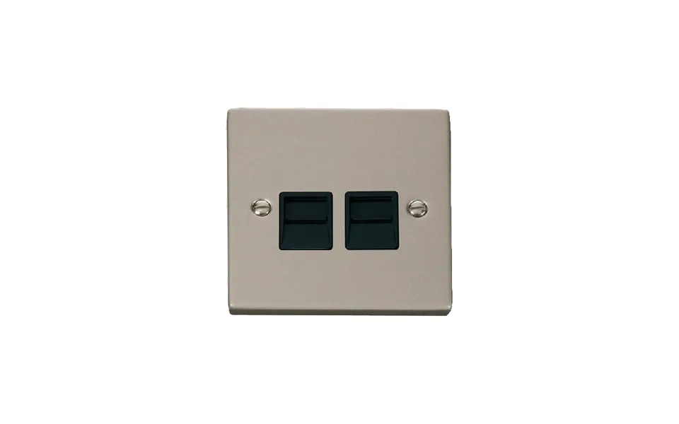 Click Deco Twin Telephone Socket Outlet Secondary Pearl Nickel Insert Black