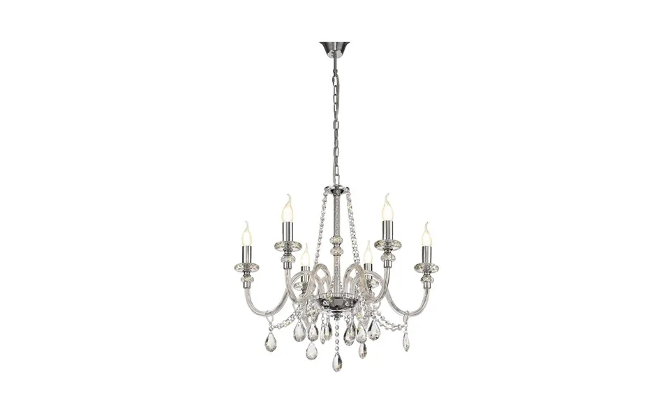 Luxuria Aldrich 65cm Chandelier Pendant 6 Light E14 Polished Chrome Clear Glass Crystal