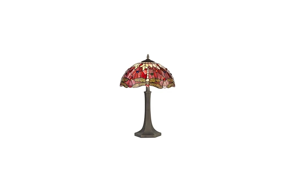 Luxuria Broadway 2 Light Octagonal Table Lamp E27 With 40cm Tiffany Shade Purple Pink Crystal Aged Antique Brass