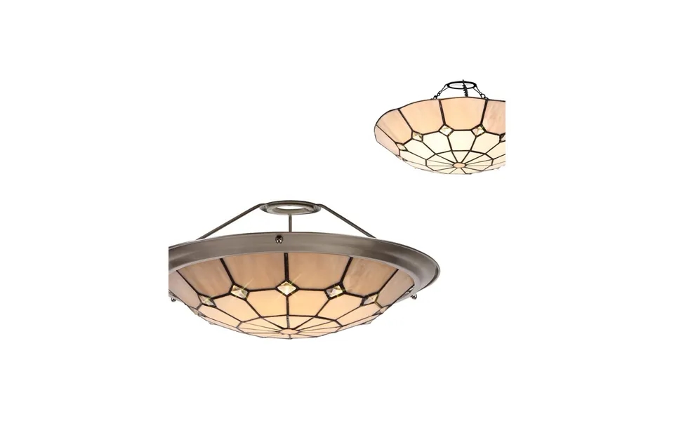 Luxuria Lotus Petal Tiffany 35cm Uplighter Shade Cream Grey Crystal Centre Satin Nickel Brass Trim