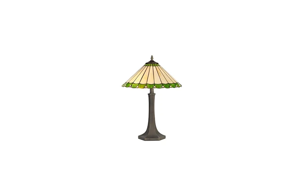 Luxuria Sleek 2 Light Octagonal Table Lamp E27 With 40cm Tiffany Shade Green Cream Crystal Aged Antique Brass