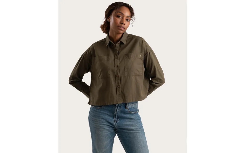 Ladies Boxy Long Sleeve Shirt - Olive Green