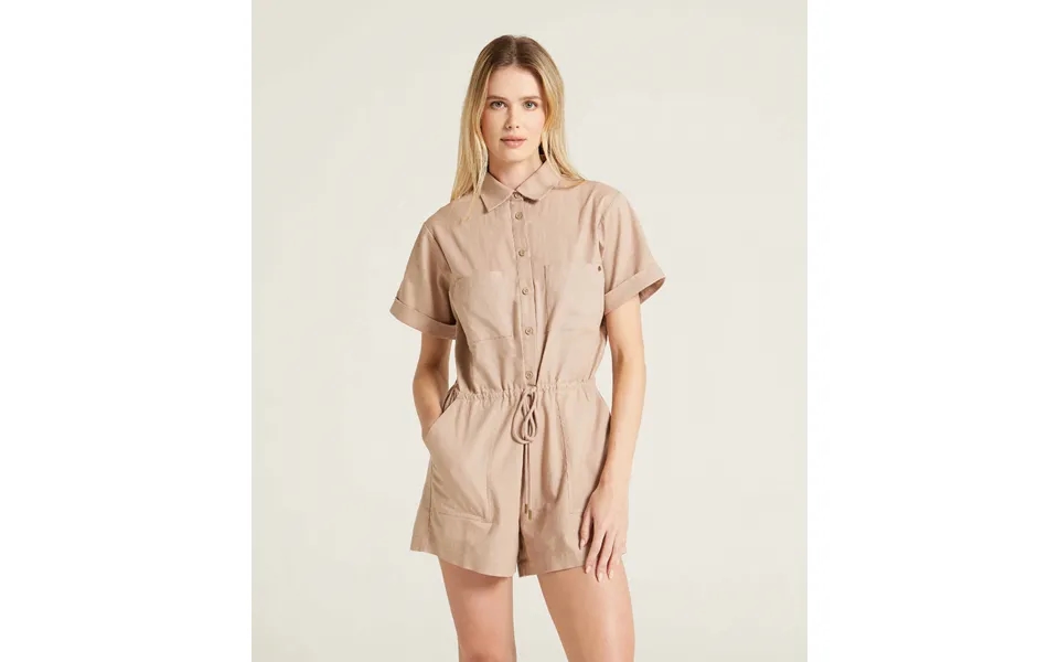 Ladies Linen Blend Jumpsuit - Warm Taupe