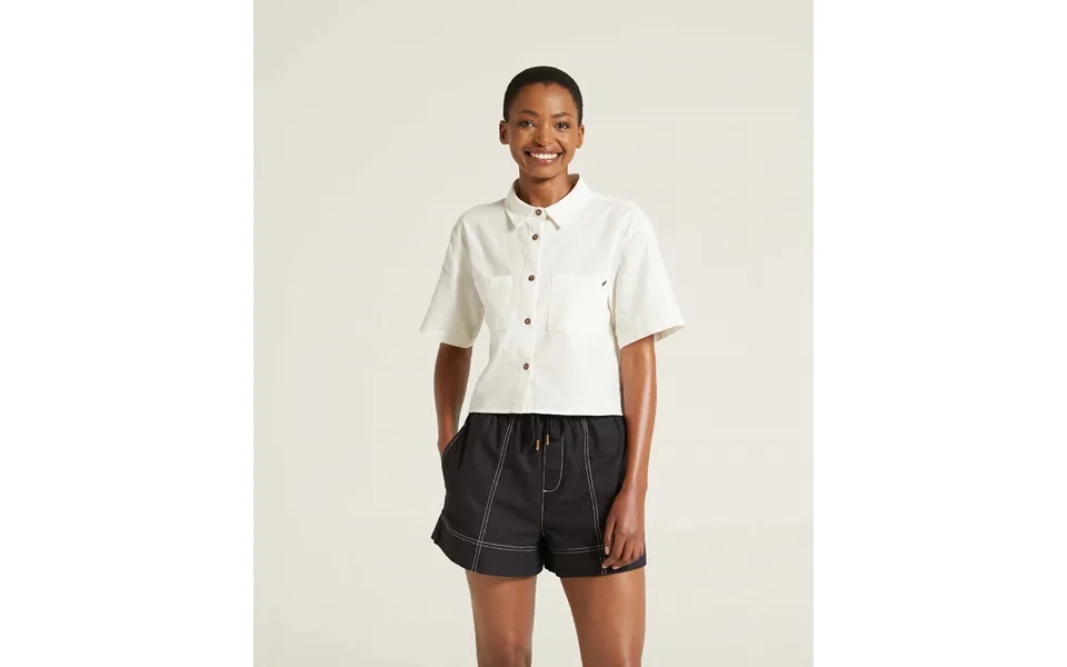 Ladies Linen Blend Short Sleeve Shirt - Soft White