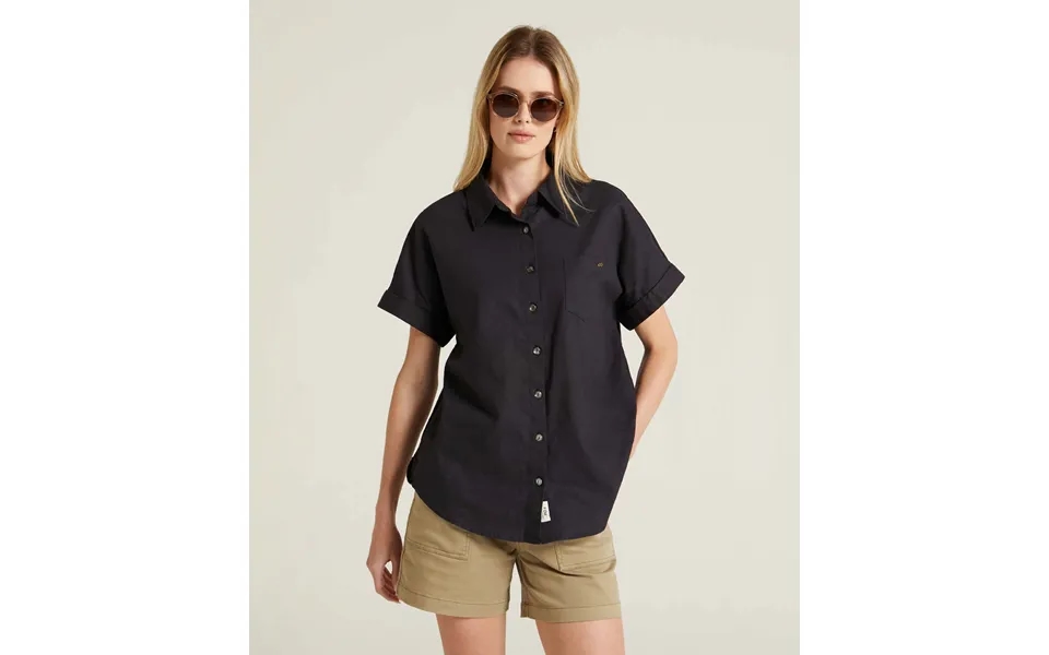 Ladies Short Sleeve Linen Blend Shirt - Navy