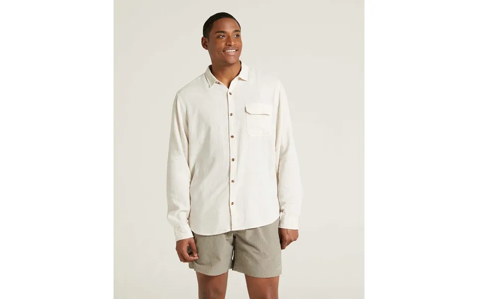 Mens Garment Dyed Long Sleeve Shirt - Light Stone