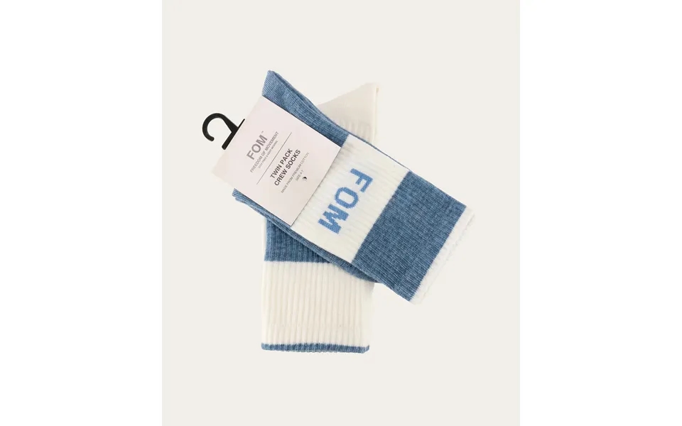Socks Fom Crew Twin Pack - Cream & Sky Blue Stripe Size 4-7