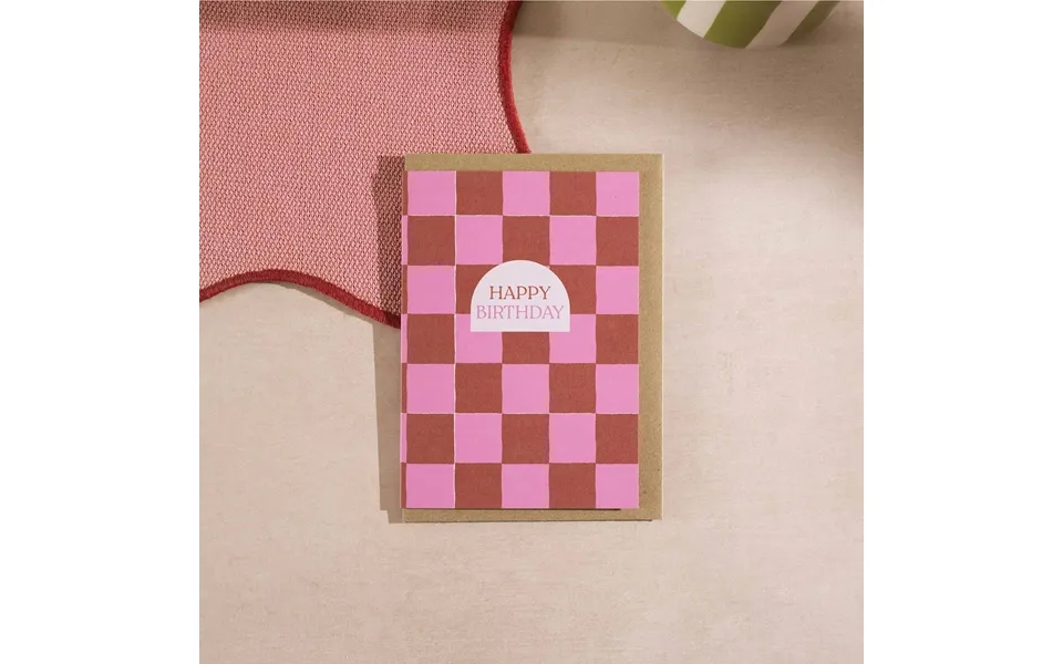 Burgundy Check Birthday Card A6