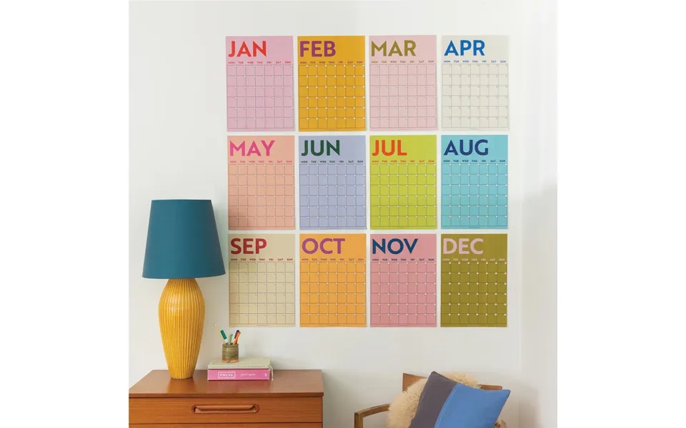Large Monthly Undated A3 Wall Planner 12 Pages Colourburst
