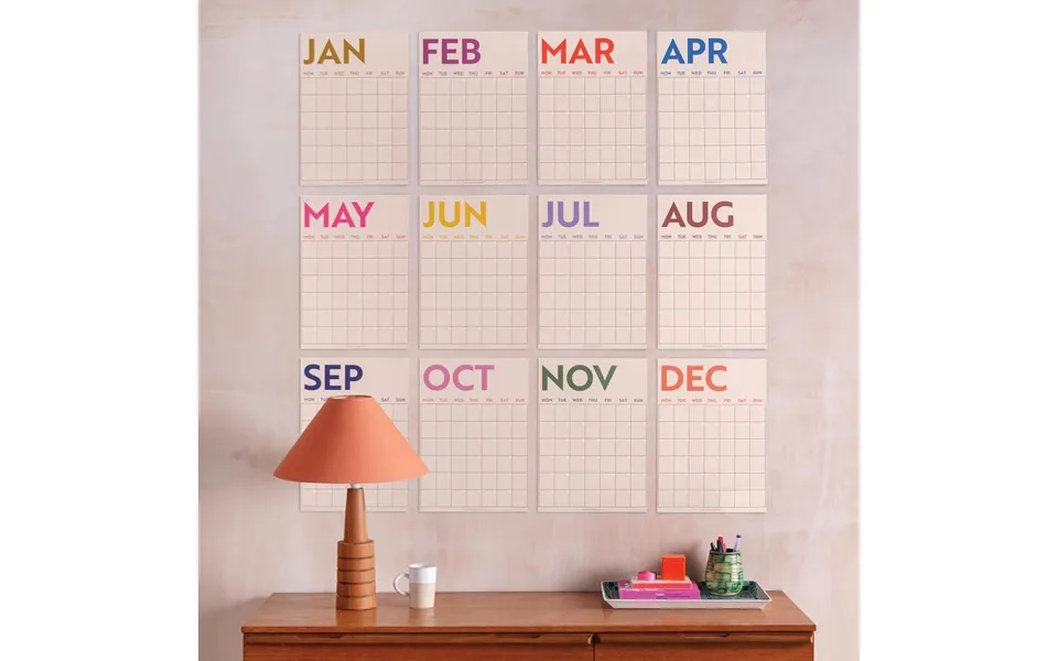 Large Monthly Undated A3 Wall Planner 12 Pages Simply Bright