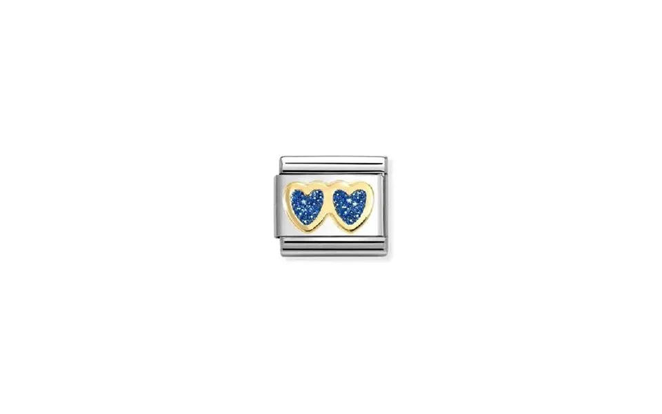 Classic Gold And Enamel Glitter Double Blue Heart Love & Hearts Charms