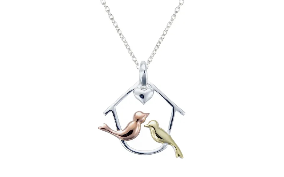 Grace Silver Love Bird Birdhouse Pendant Necklace With Rose & Gold