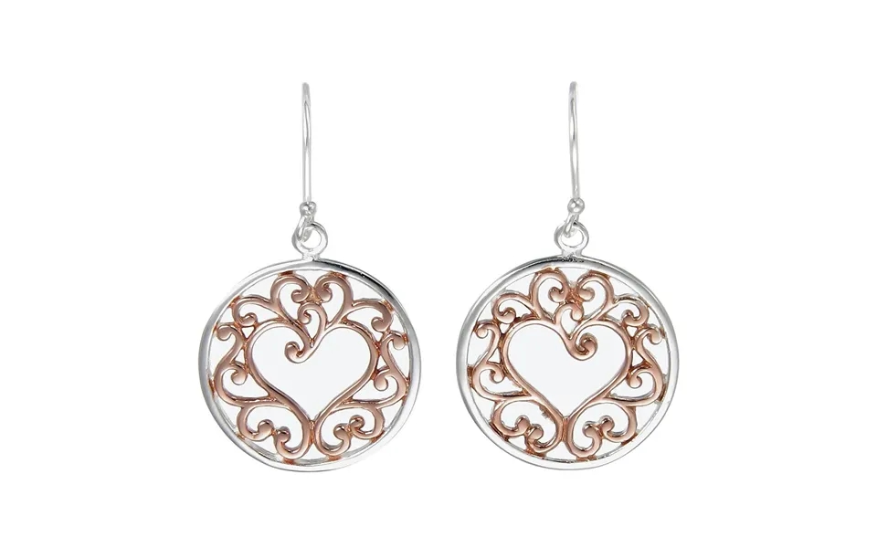 Grace Silver Ornate Open Heart Drop Earrings With Rose Gold