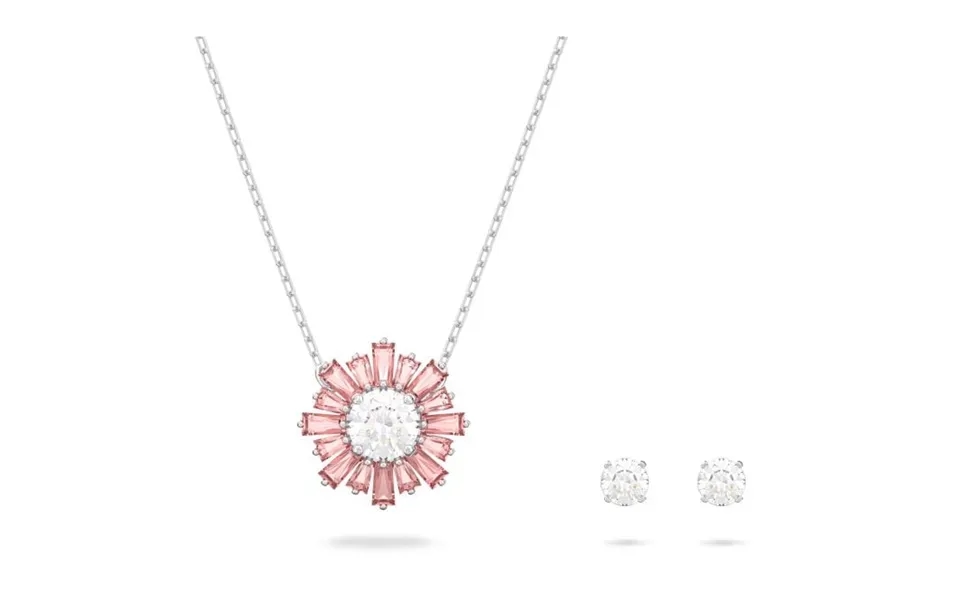 Idyllia Necklace & Earrings Set With Pink Crystal In Rhodium Silver