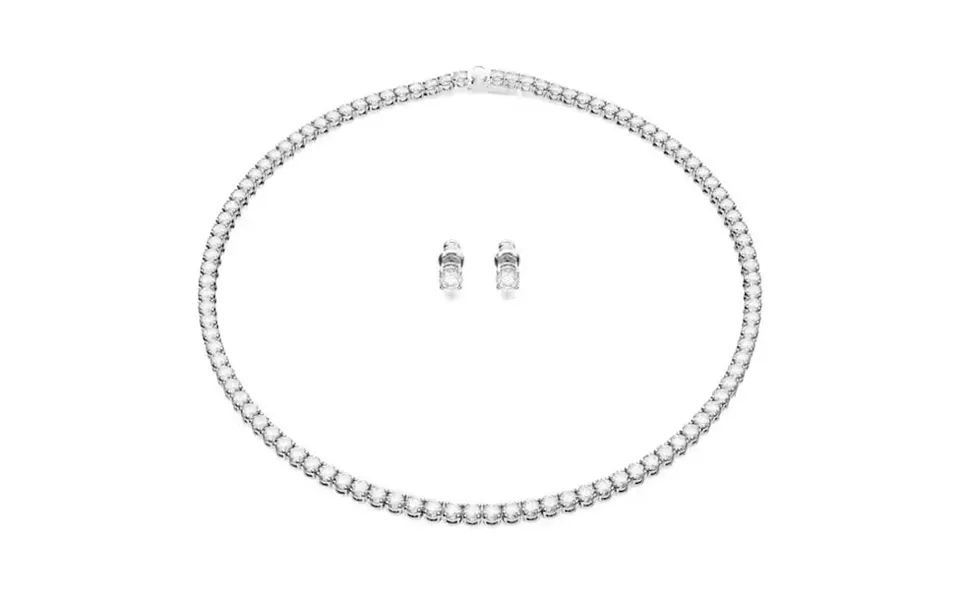 Matrix Necklace & Earrings Tennis Set With Round-cut White Crystal In Rhodium Silver