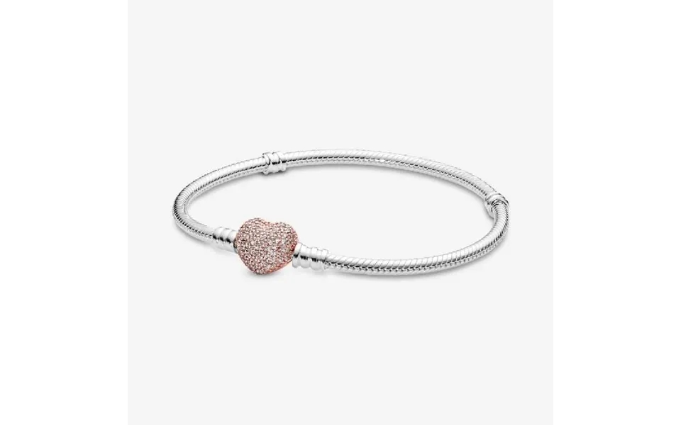Moments Pave Heart Clasp Snake Chain Bracelet - 19cm