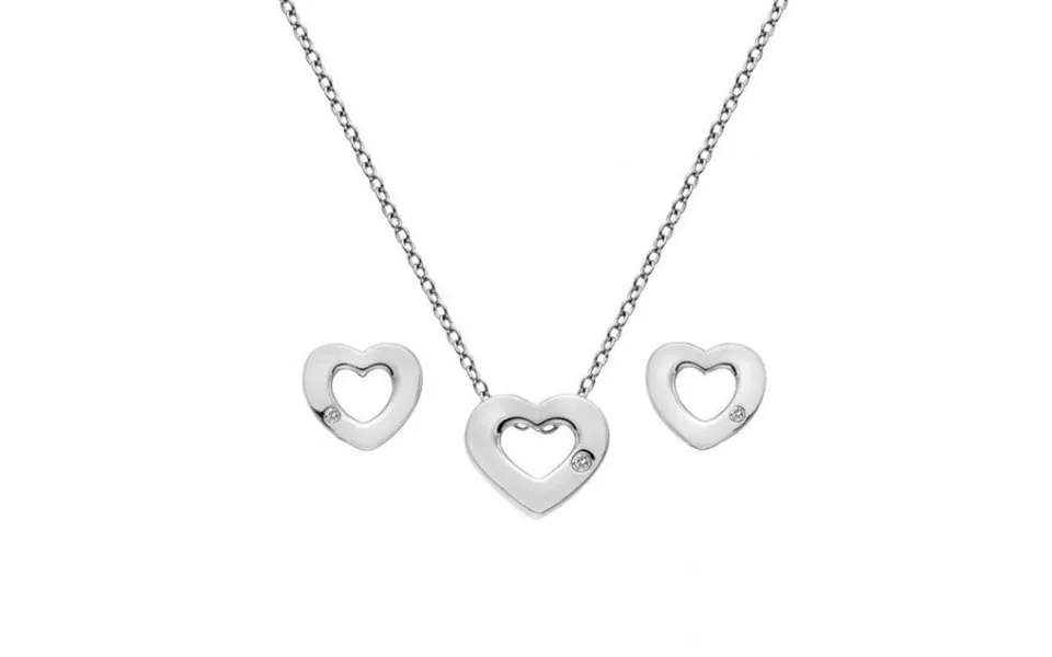 Silver And Diamond Amulet Heart Necklace And Earring Gift Set