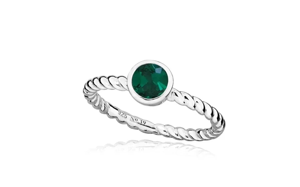 Silver And Emerald Green May Birthstone Ring - Size Q
