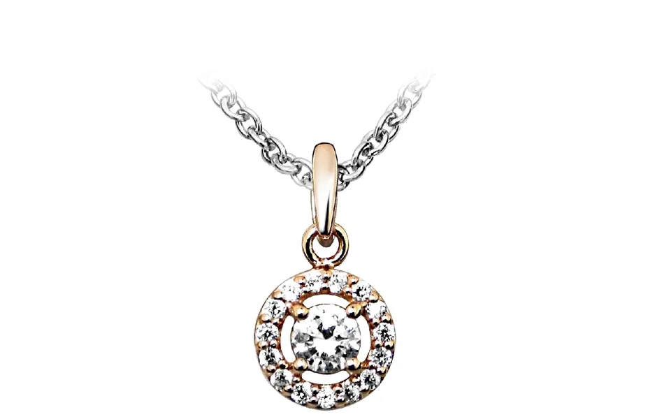 Silver - Rose Gold Vermeil & Cz Circle Solitaire Pendant Necklace