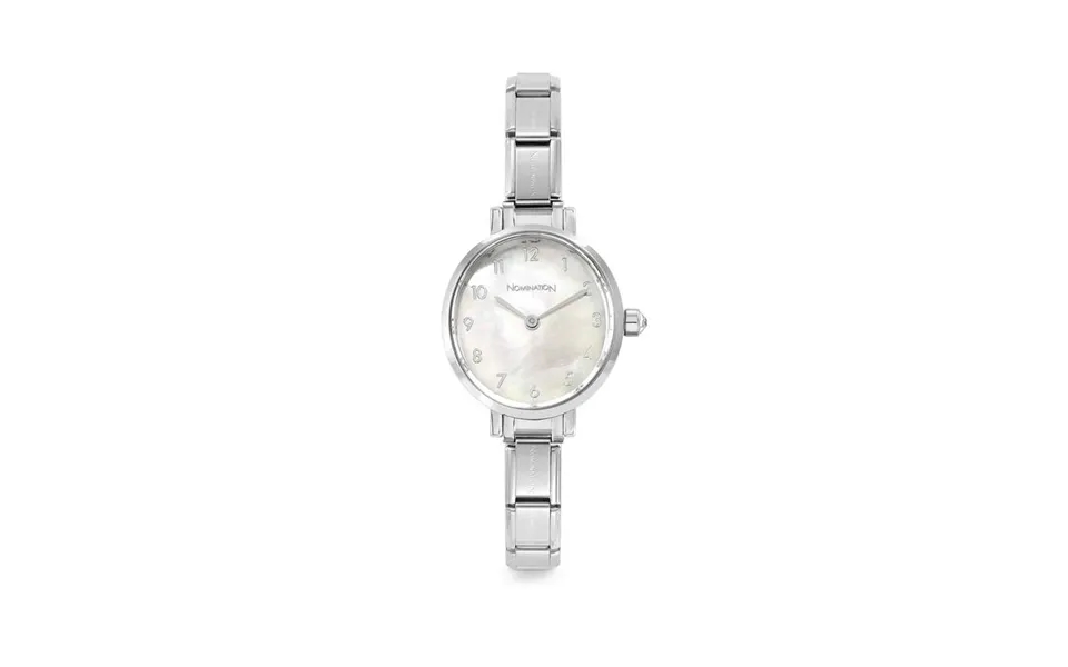 Time Paris Oval White Mother Of Pearl Dial & Silver Charm Bracelet Watch With Cz