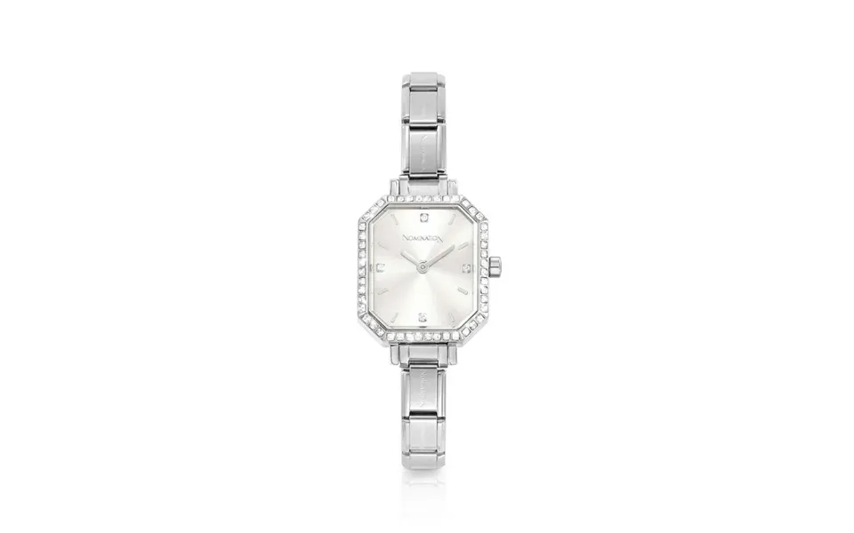 Time Paris Rectangle Silver Dial & Silver Charm Bracelet Watch With Cz