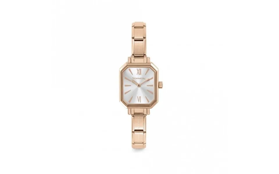 Time Rectangle Silver Dial & Rose Gold Charm Bracelet Watch