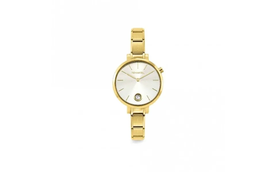 Time Round Silver Glitter Dial & Gold Charm Bracelet Watch With Cz