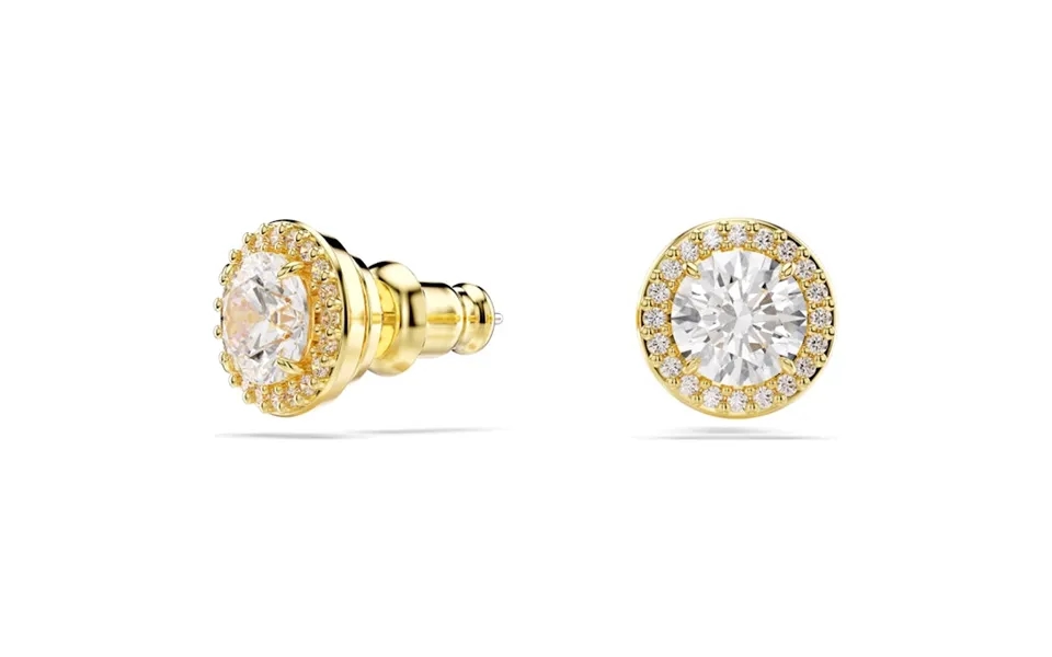Una Angelic Stud Earrings With Round-cut White Crystal In Gold