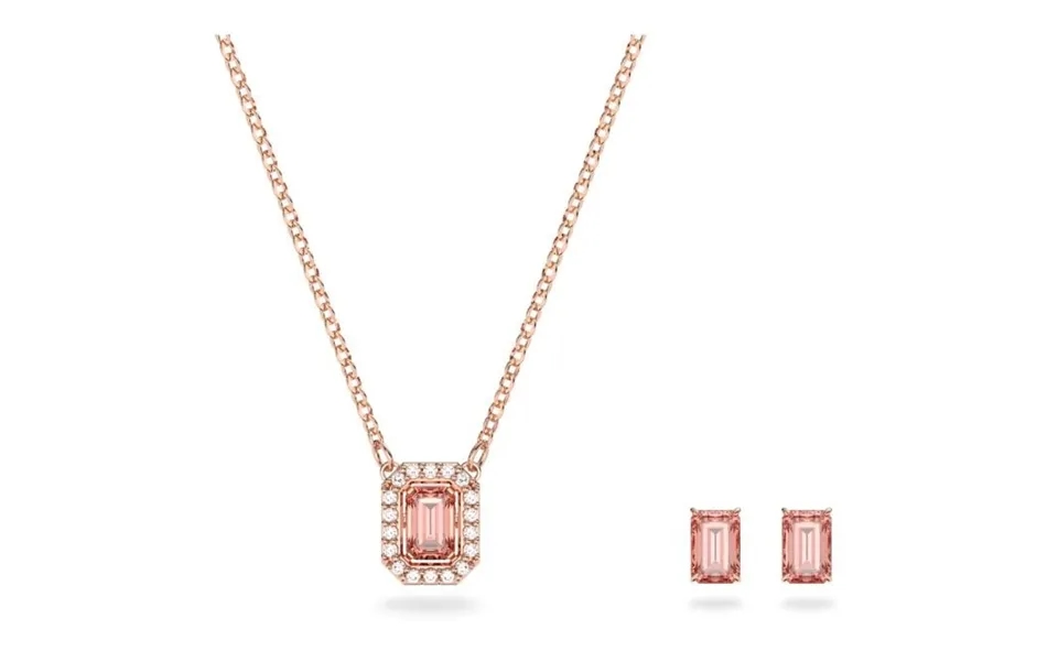 Una Necklace & Earrings Set With Octagon-cut Pink Crystal In Rose Gold