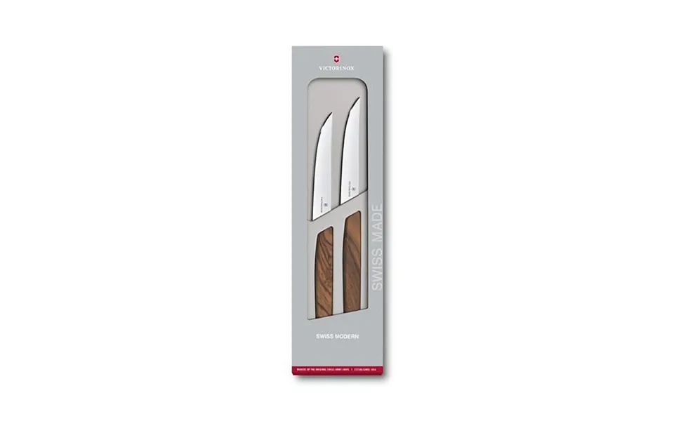 Victorinox Swiss Modern Walnut 12cm Steak Knife 2 Piece Set Straight Edge 6900012g