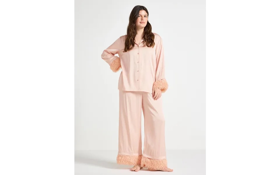 Satin Pyjama Set With Faux Feathers