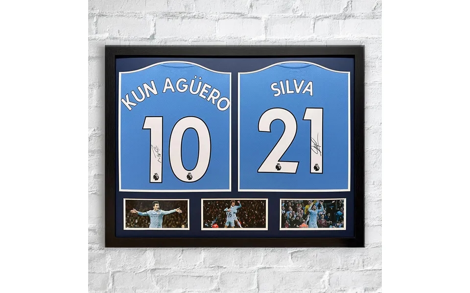 Aguero And Silva Dual Signed Manchester City Shirt - Framed