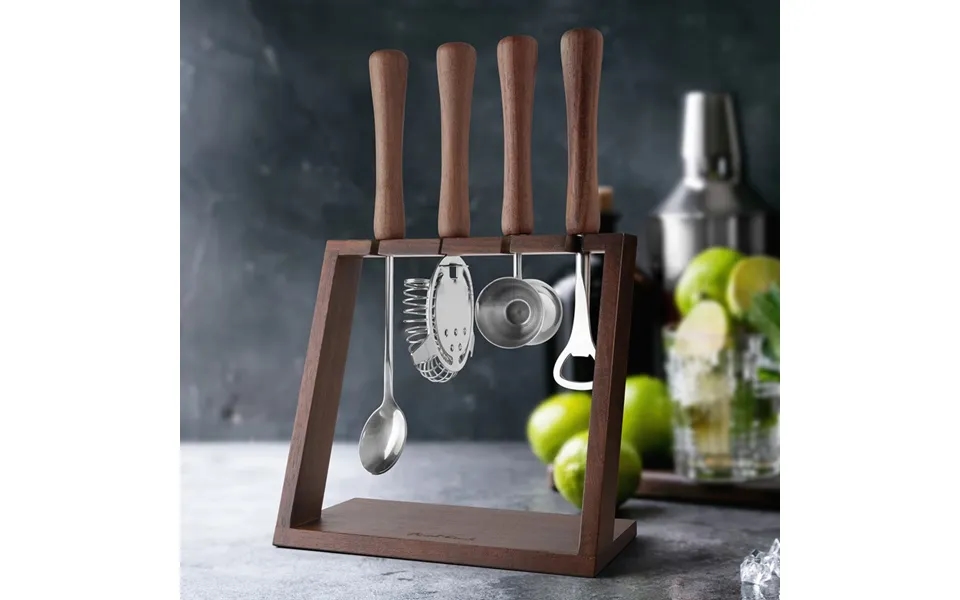 Bar Tool Set With Wooden Stand