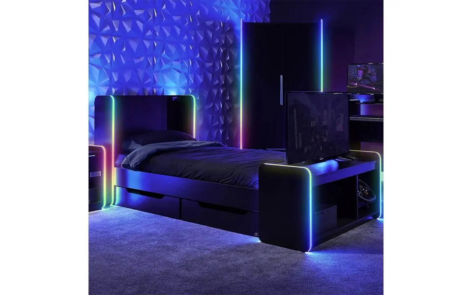 Electra Black Single Gaming Bed With Storage And App Controlled Led Lights