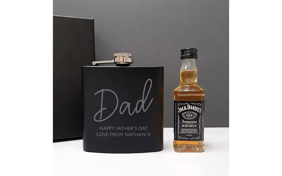 Personalised Black Hip Flask And Miniature Jack Daniel’s