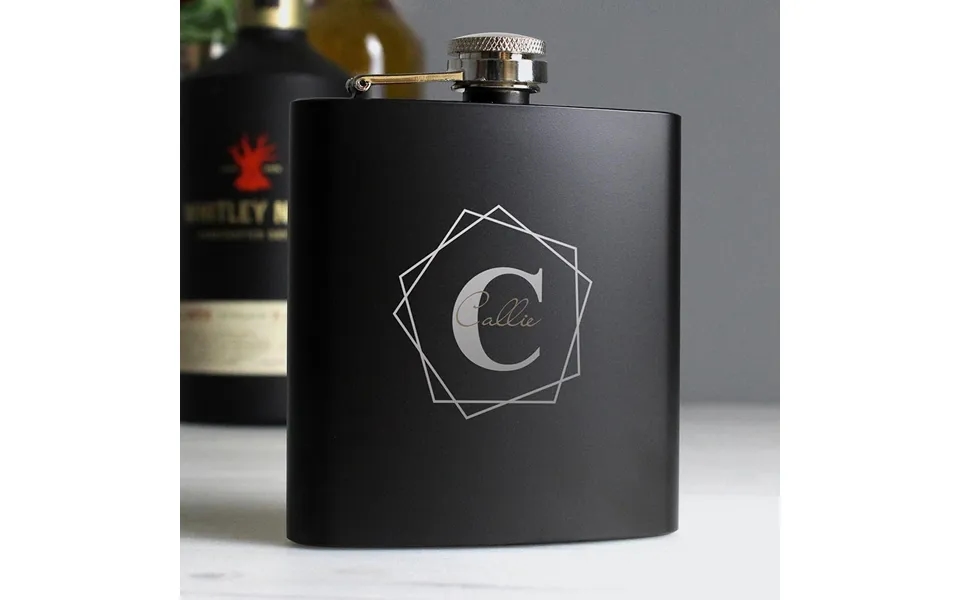 Personalised Geometric Initial Black Hip Flask