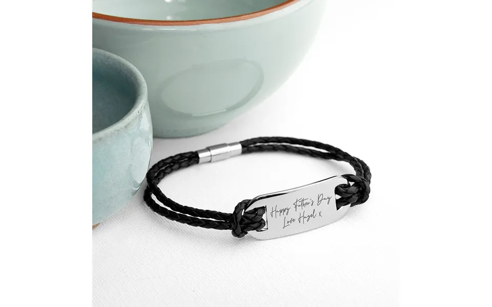 Personalised Handwriting Black Leather Bracelet