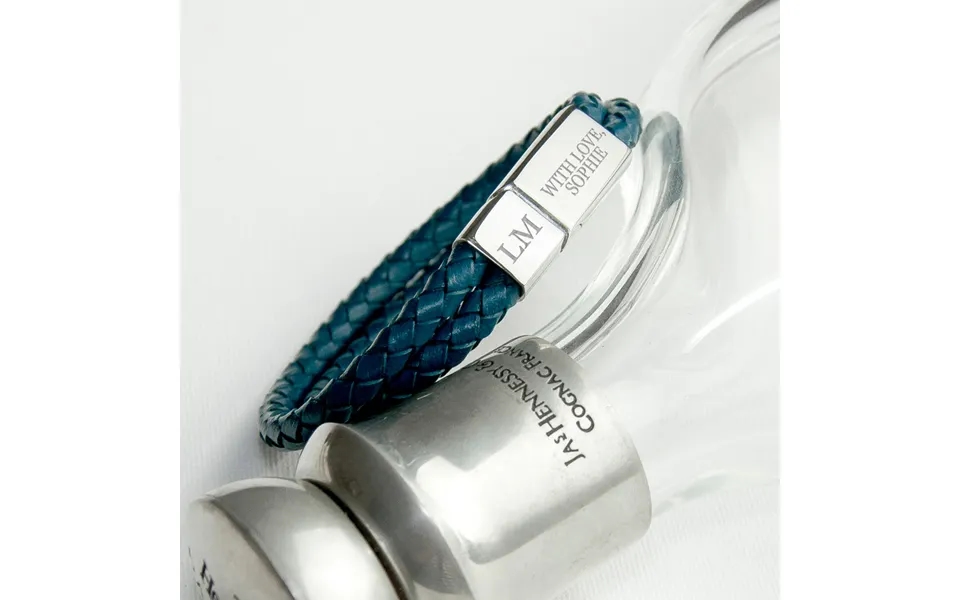 Personalised Men's Dual Leather Woven Bracelet In Teal