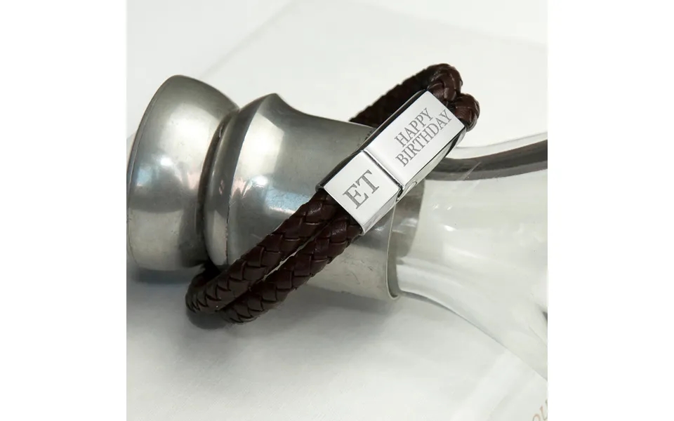 Personalised Men's Dual Leather Woven Bracelet In Umber