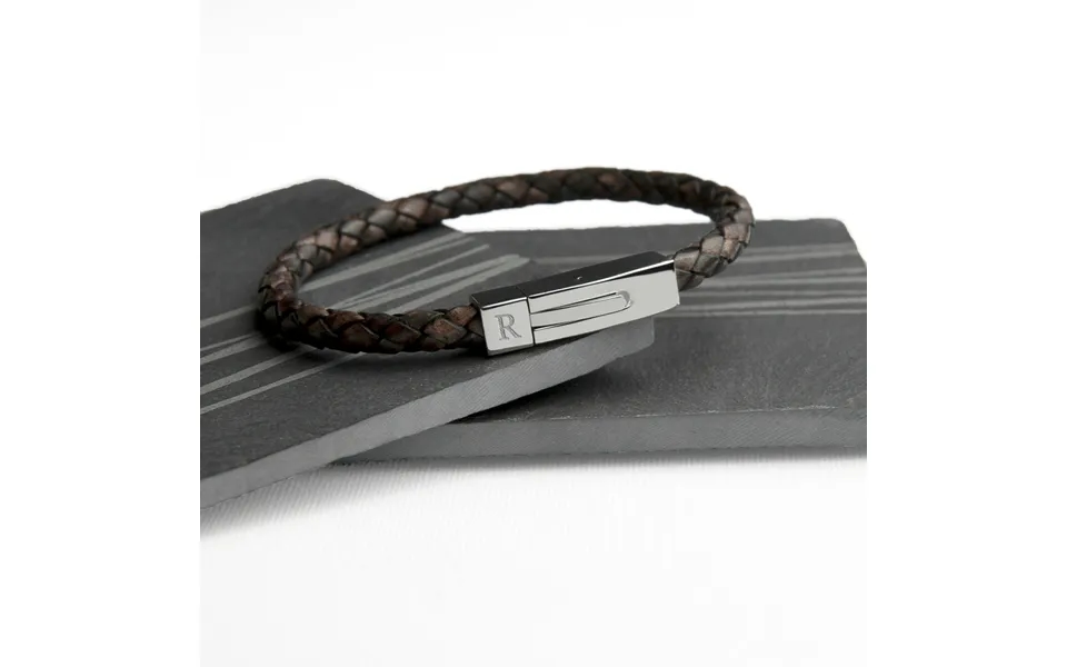 Personalised Men's Leather Bracelet With Tube Clasp