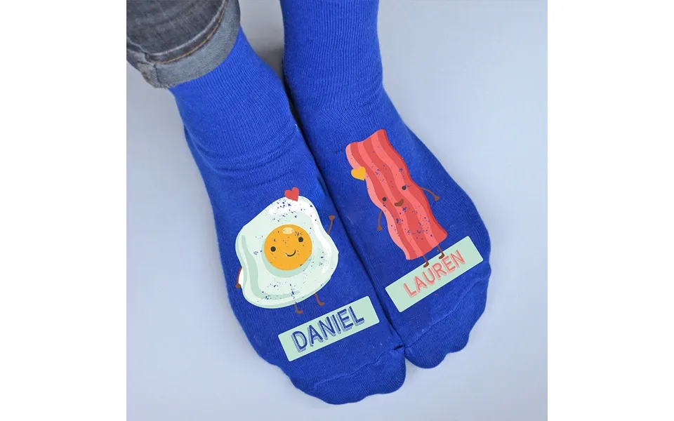 Personalised Novelty Bacon & Egg Blue Socks