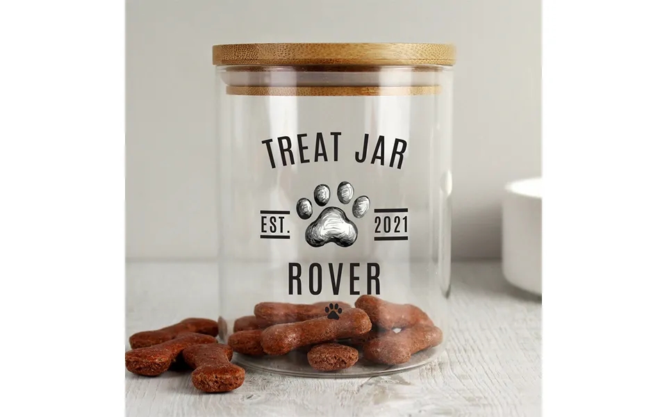 Personalised Pet Treats Glass Jar With Bamboo Lid